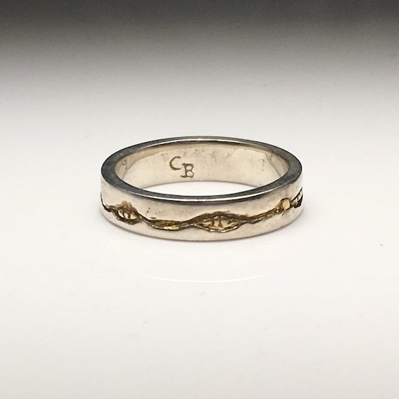 Mixed Metal Carved Band Ring with Sterling Silver and 14k Gold Plate