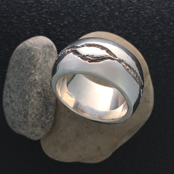 Hand Carved Sterling Silver Wide Band Ring